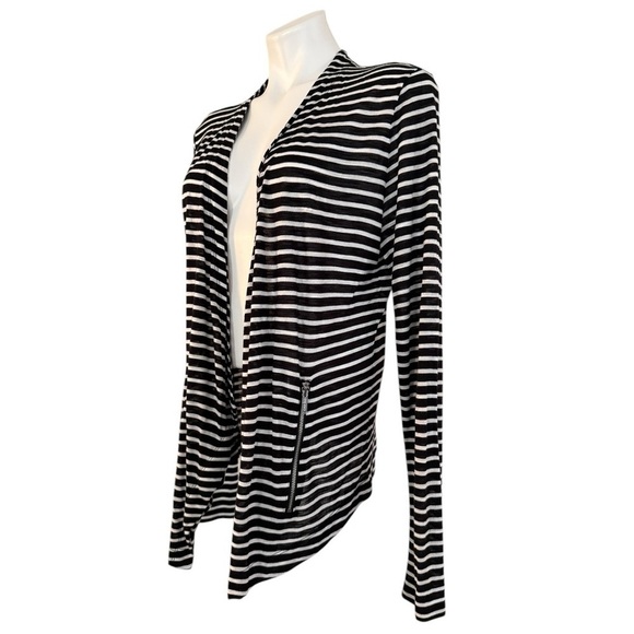 CALVIN KLEIN Striped Black & White Open Front Waterfall Cardigan Size L NEW - Picture 5 of 8